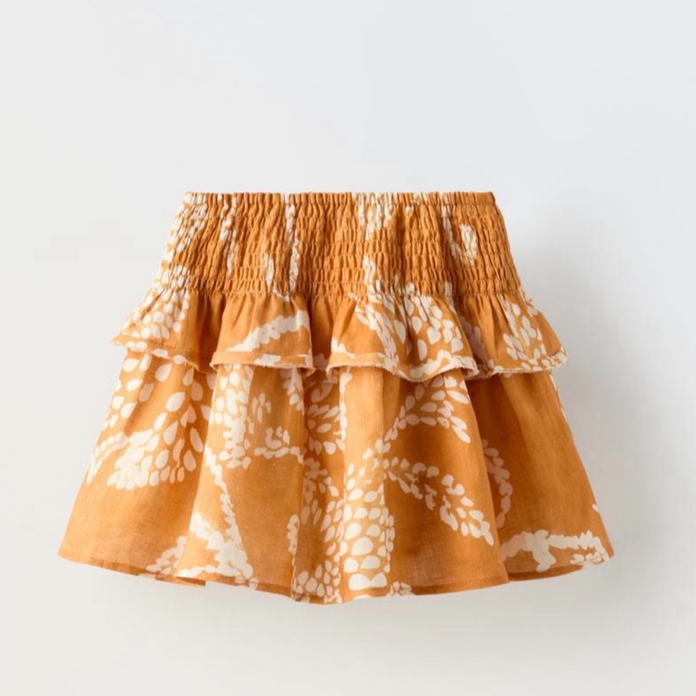 Zara NWT size 6 linen ruffled skirt with Elastic waistband. 100% linen